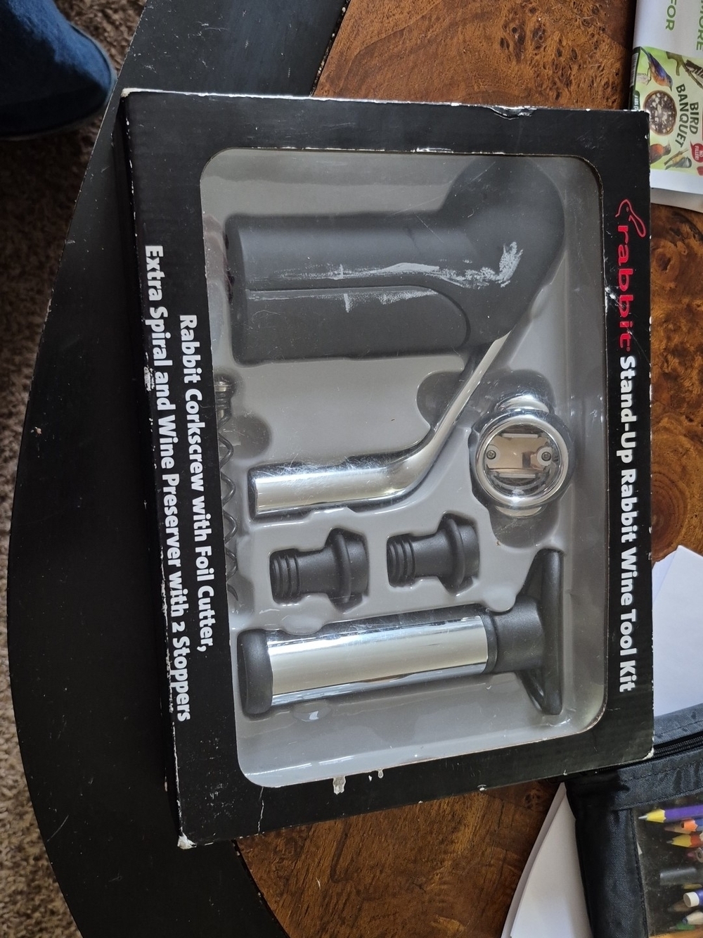 Rabbit Stand-Up Wine Tool Kit - Black and Silver